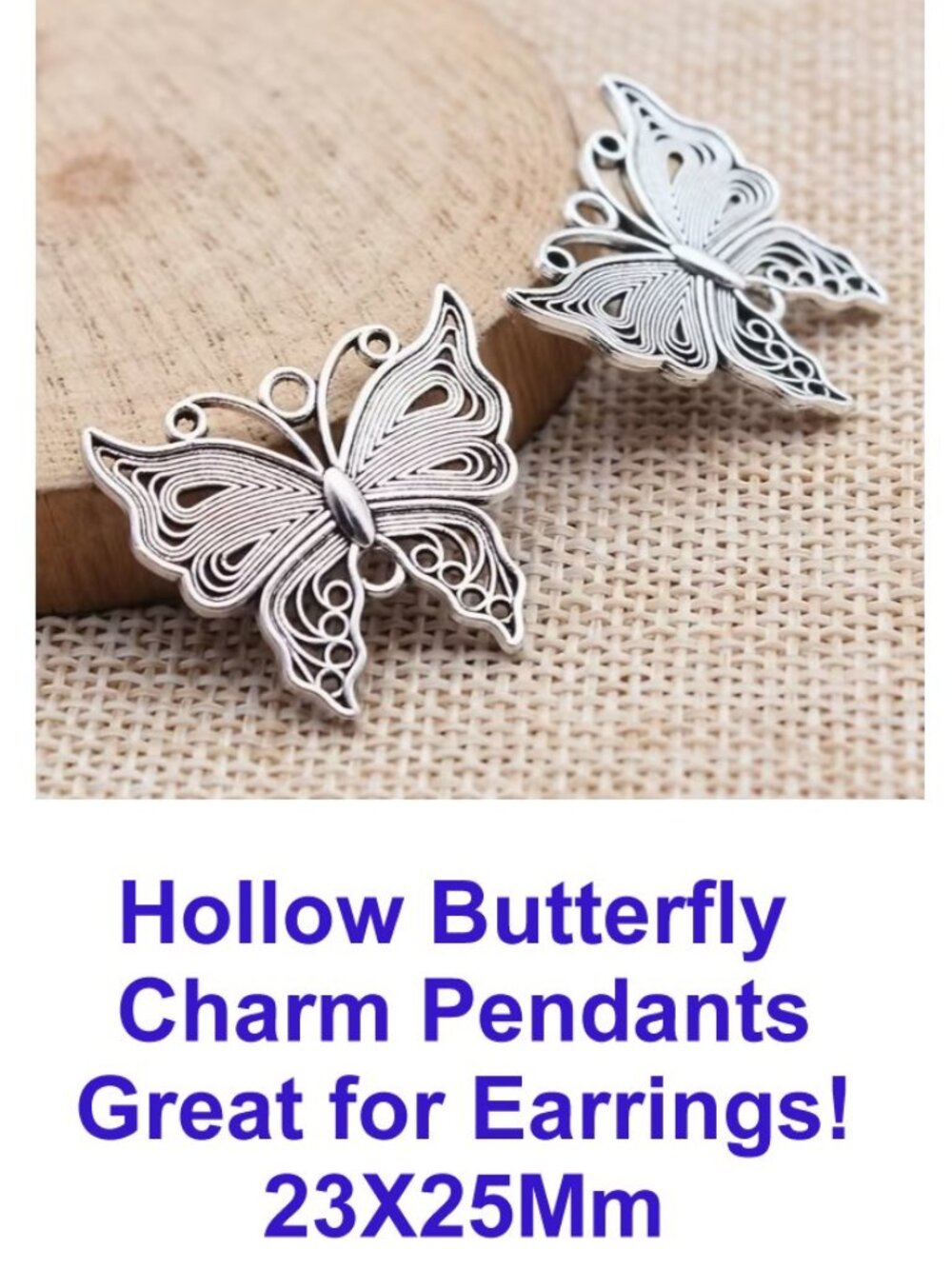 Hollow Butterfly  Charm Pendants  Great for Earrings!  23X25Mm  4 pieces